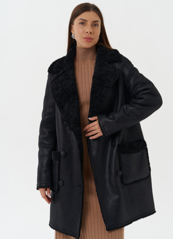 Женская двухсторонняя дубленка из эко кожи