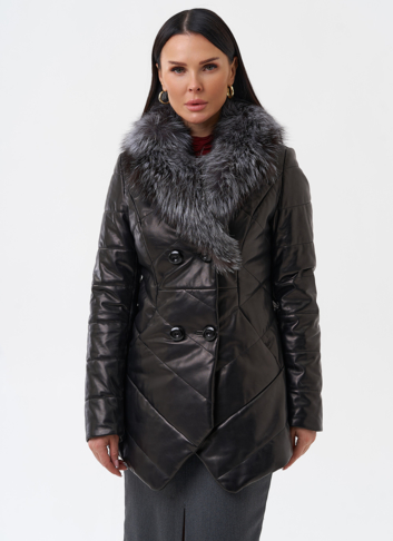 Кожаный пуховик с мехом из чернобурки Кожаный пуховик с мехом из чернобурки