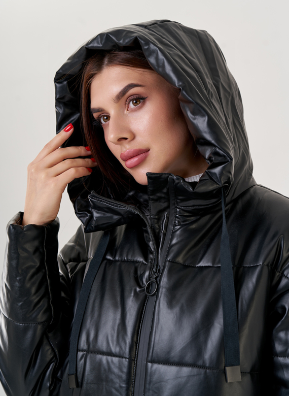 Черный пуховик Malina Siberian из искусственной кожи