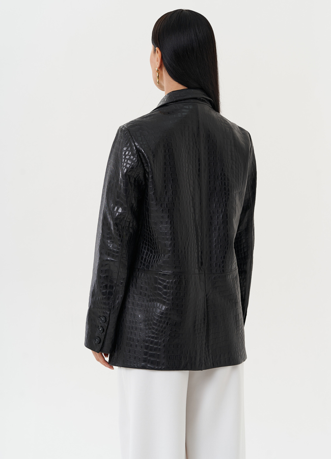 Жакет из натуральной кожи черного цвета модель № 27825 универмаг малина