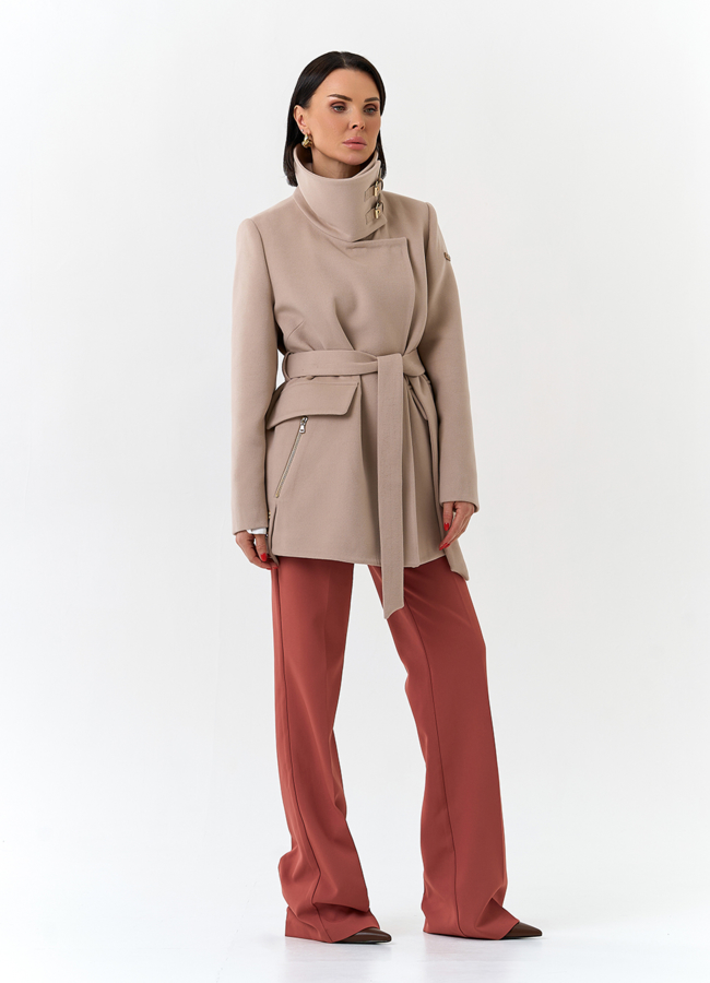 Женское укороченное пальто с воротником стойкой модель № 32552 универмаг малина