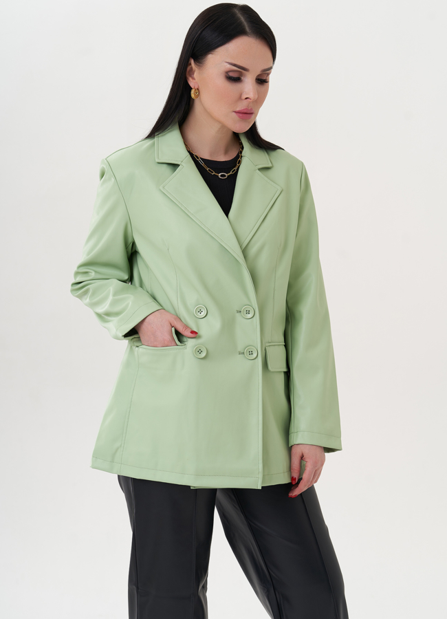 Пиджак из эко кожи с английским воротником модель № 26744 в кредит