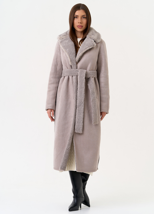 Женская двухсторонняя дубленка из эко замши модель № 31512 универмаг малина